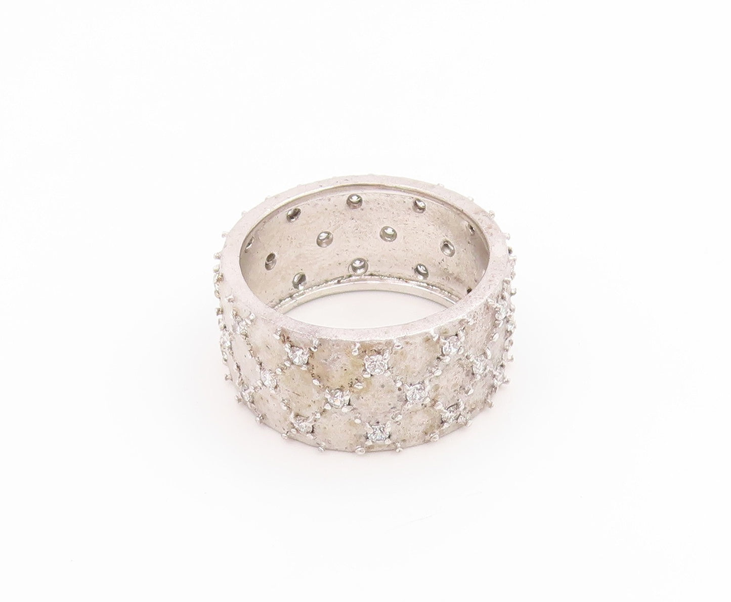925 Sterling Silver Vintage Ring CZ Criss Cross Pattern Band  Sz 7.5  RG35771
