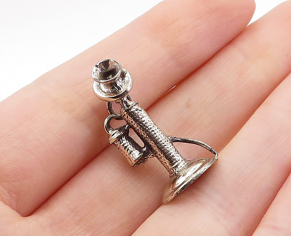 925 Sterling Silver  Vintage Petite Old Fashioned Telephone Pendant  PT4797