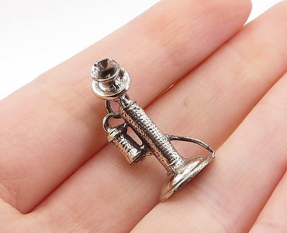 925 Sterling Silver  Vintage Petite Old Fashioned Telephone Pendant  PT4797