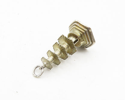 925 Sterling Silver  Vintage Petite Tower Building Drop Pendant  PT7944