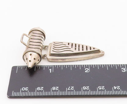 DESIGNER 925 Silver  Vintage Shiny Cutout Pattern Pointed Pendant  PT19567