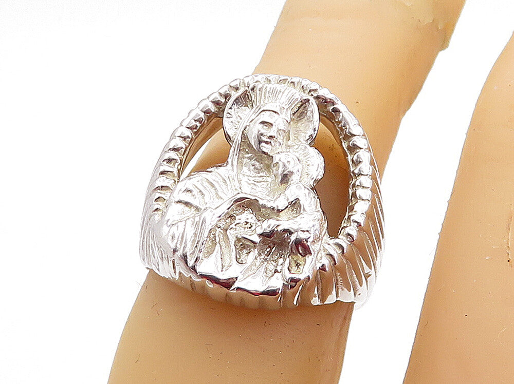 925 Sterling Silver Vintage Sculpted Religious Figure Band Ring Sz 5 RG5585