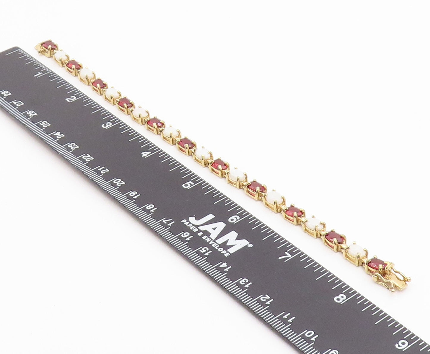 925 Sterling Silver Vintage Bracelet Gold Plated Opal & Garnet Link  BT12195