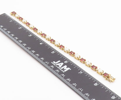 925 Sterling Silver Vintage Bracelet Gold Plated Opal & Garnet Link  BT12195