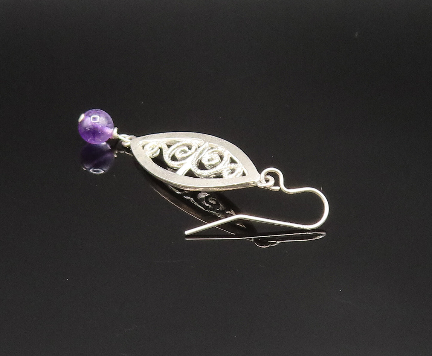 MULTILANA 925 Silver  Vintage Amethyst Bead Spiral Cutout Earrings  EG11824