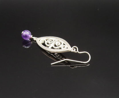 MULTILANA 925 Silver  Vintage Amethyst Bead Spiral Cutout Earrings  EG11824