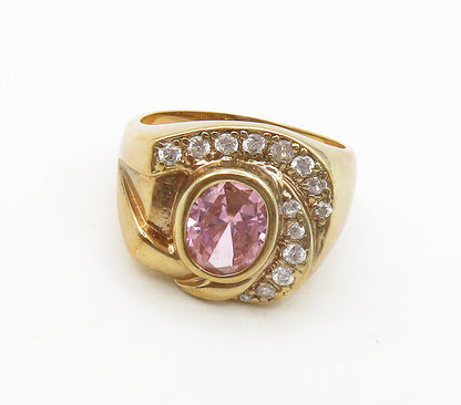 925 Sterling Silver Pink & White Topaz Gold Plated Cocktail Ring Sz 10 RG16458