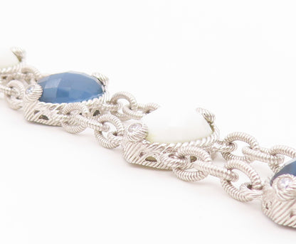 925 Sterling Silver Vintage Bracelet JUDITH RIPKA White Agate & Quartz  BT12180