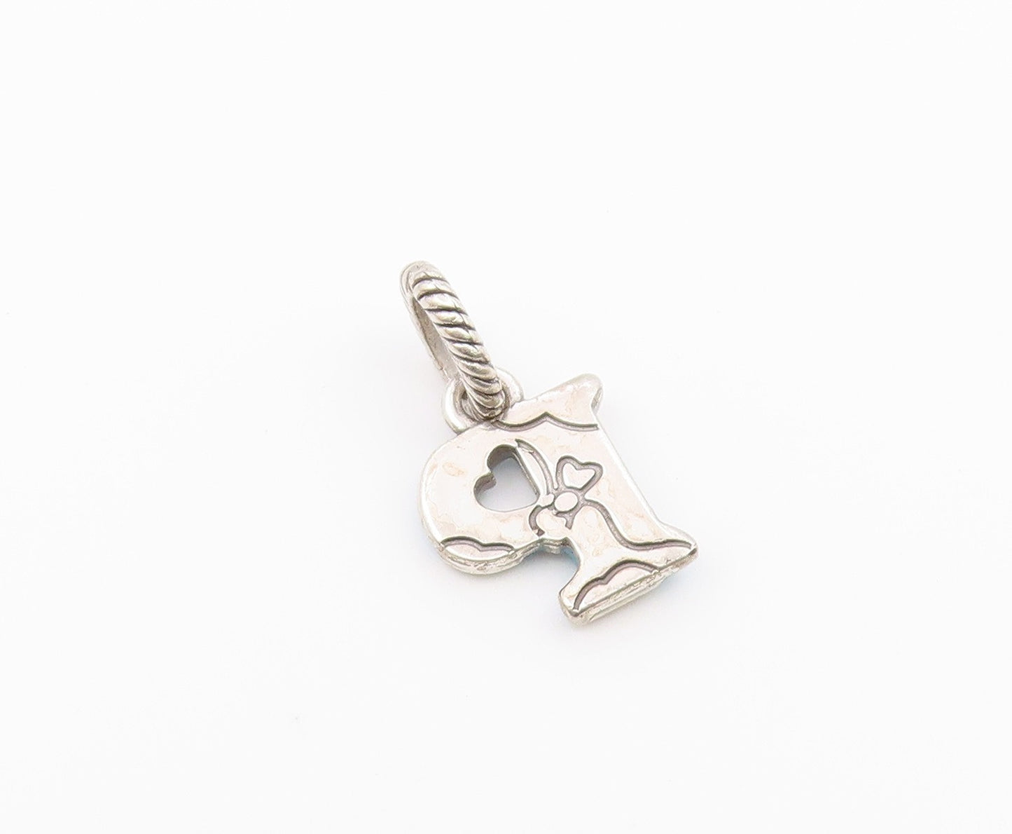 925 Sterling Silver  Vintage Enamel P Initial Twist Bail Pendant  PT18874