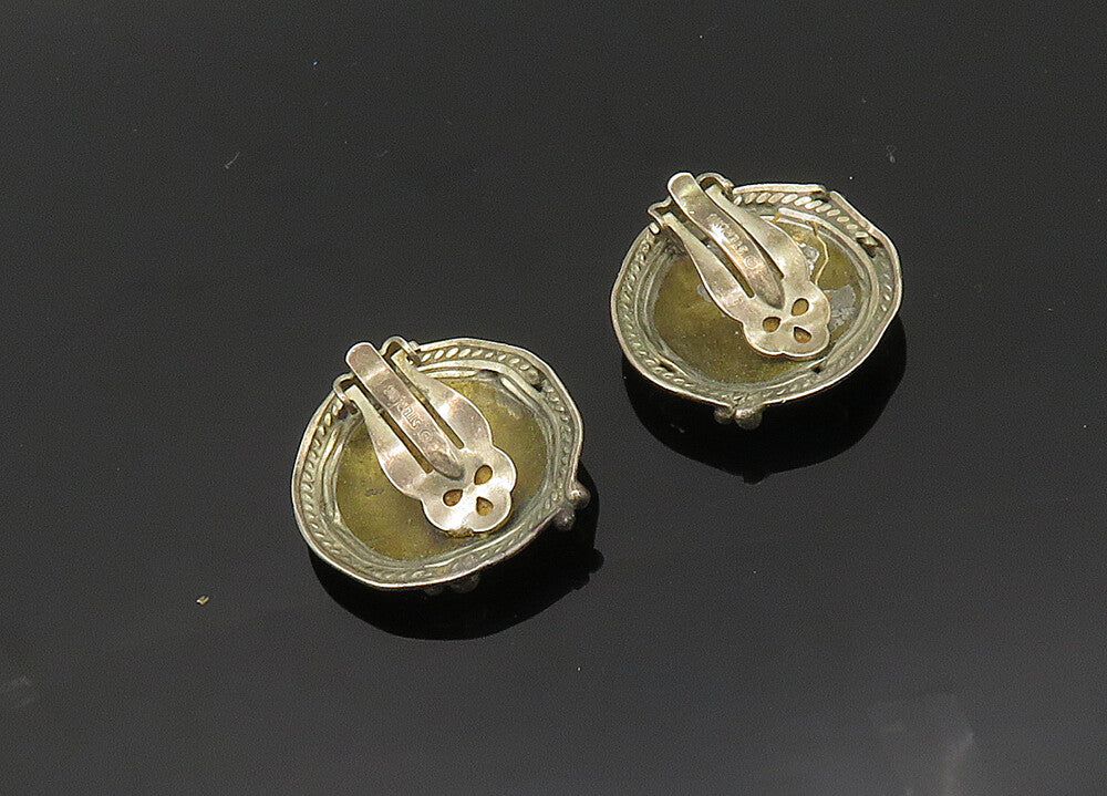 925 Sterling Silver  Vintage Two Tone Round Non Pierce Earrings  EG9898