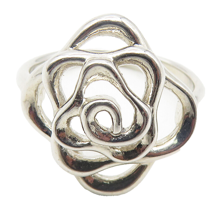 925 Sterling Silver  Shiny Open Rose Flower Motif Band Ring Sz 8.5  RG11519