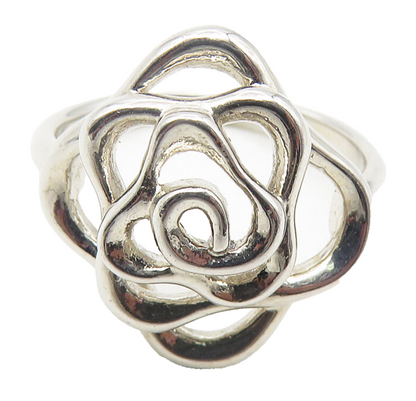 925 Sterling Silver  Shiny Open Rose Flower Motif Band Ring Sz 8.5  RG11519