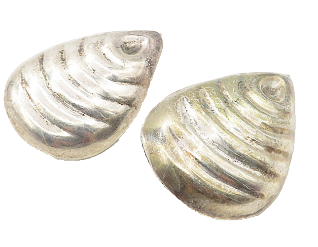 MEXICO 925 Silver  Vintage Shiny Fluted Tear Drop Dangle Earrings  EG3959