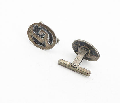 MEXICO 925 Sterling Silver  Vintage Antique Oxidized Detail Cuff Links  TR1333