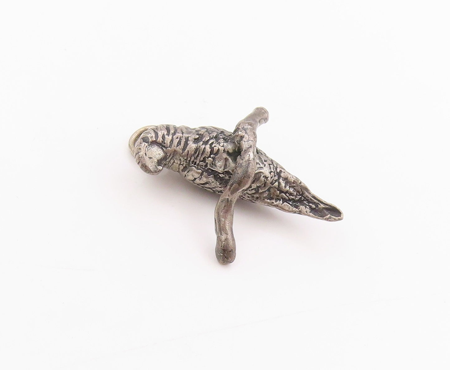 925 Sterling Silver Vintage Pendant Dark Tone 3D Carved Bird On Branch  PT24580