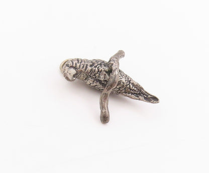 925 Sterling Silver Vintage Pendant Dark Tone 3D Carved Bird On Branch  PT24580