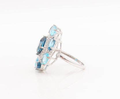 925 Sterling Silver Vintage Ring Two Tone Topaz Beaded Star  Sz 7  RG29266