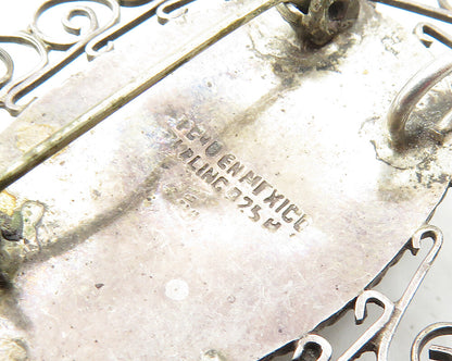 MEXICO 925 Sterling Silver  Vintage Cabochon Cut Black Onyx Brooch Pin  BP6743