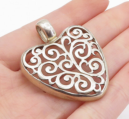 925 Sterling Silver  Vintage Shiny Swirl Cutout Love Heart Pendant  PT4909