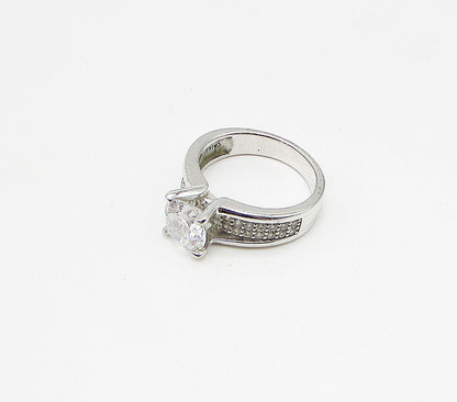 925 Sterling Silver  Faceted White Cubic Zirconia Band Ring Sz 7  RG3267