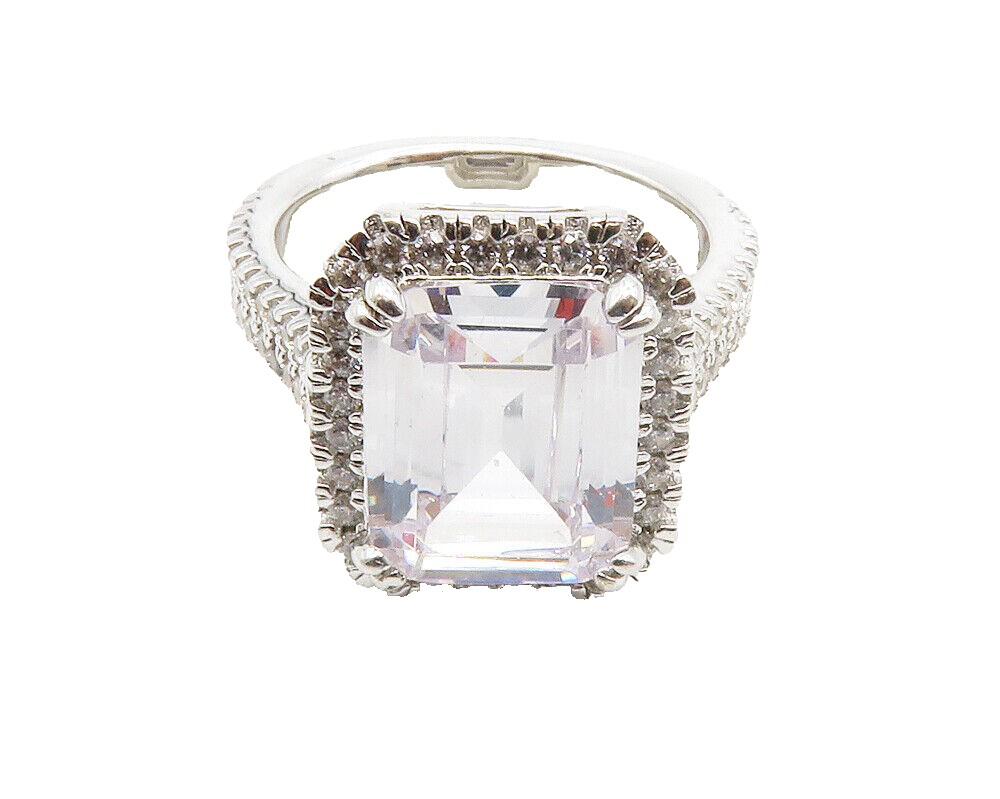 925 Sterling Silver  Square Cut Cubic Zirconia Cocktail Ring Sz 6  RG13218
