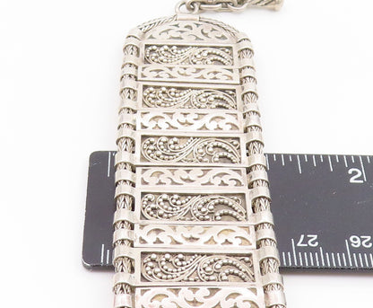 925 Sterling Silver Vintage Bracelet LOIS HILL Wide Scrollwork Panel  BT11919