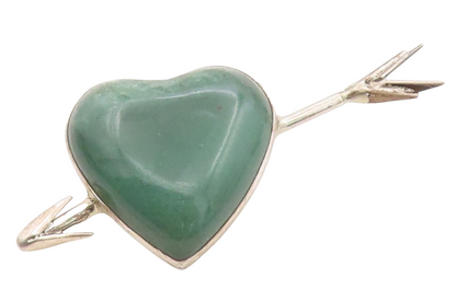 925 Sterling Silver Vintage Brooch MEXICO Large Gemstone Heart & Arrow BP11764