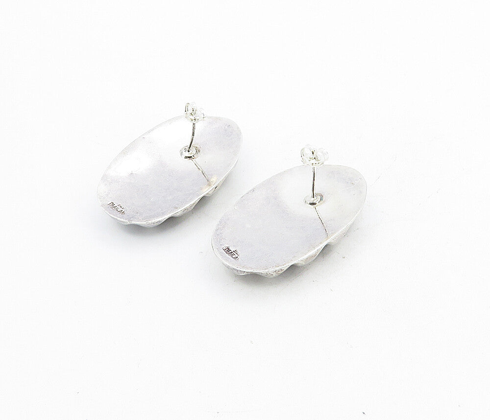 925 Sterling Silver  Vintage Shiny Hollow Fluted Oval Drop Earrings  EG4432