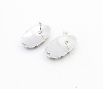 925 Sterling Silver  Vintage Shiny Hollow Fluted Oval Drop Earrings  EG4432