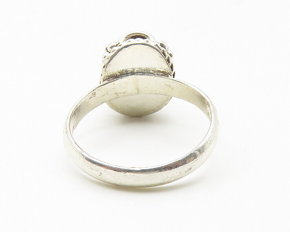 925 Sterling Silver  Vintage Cabochon Cut Malachite Band Ring Sz 7  RG11453