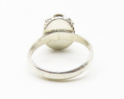 925 Sterling Silver  Vintage Cabochon Cut Malachite Band Ring Sz 7  RG11453