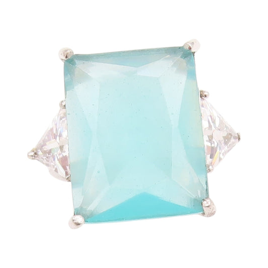 925 Sterling Silver Vintage Ring Rectangle Triangle Cut  2 Tone CZ Sz 6  RG33220