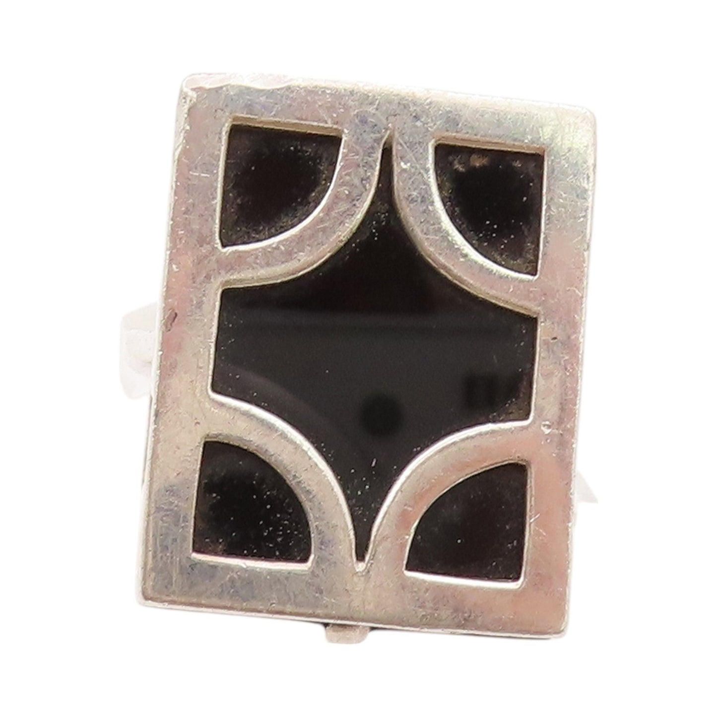 925 Sterling Silver Vintage Ring Rectangle Onyx Carved Framed  Sz 6.5  RG32627