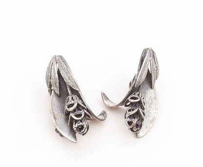 925 Sterling Silver Vintage Earrings TORTOLANI Calla Lily Floral Clip On EG14031