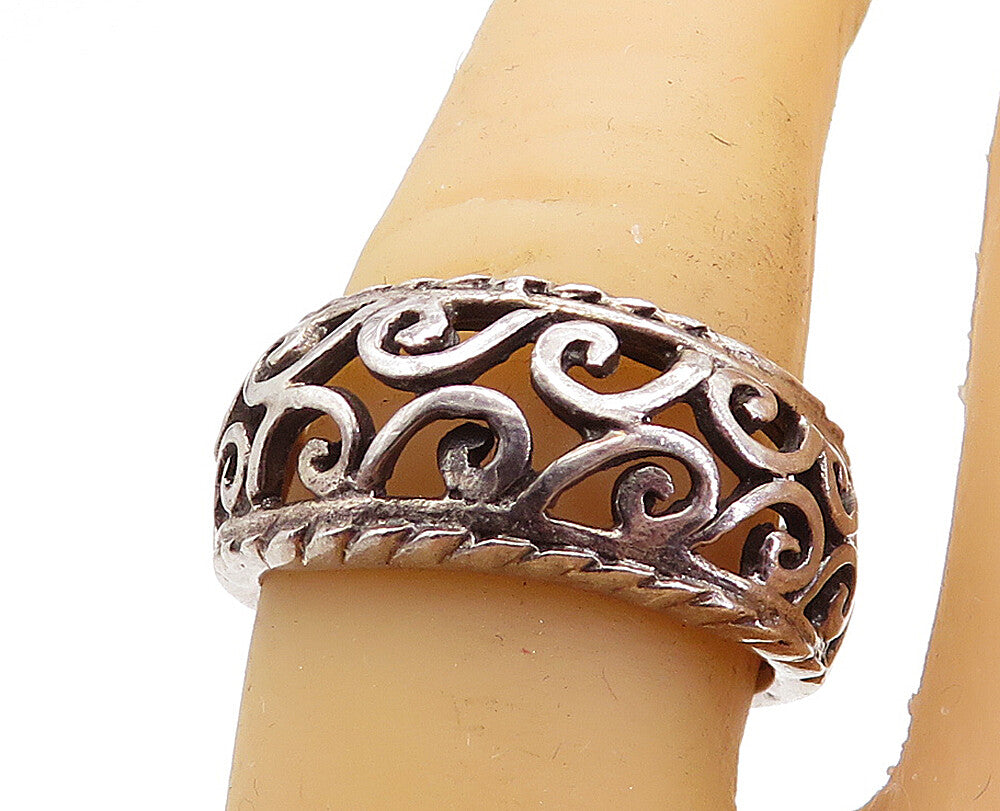 925 Sterling Silver  Vintage Open Swirl Vine Dome Shiny Band Ring Sz 7  RG5570