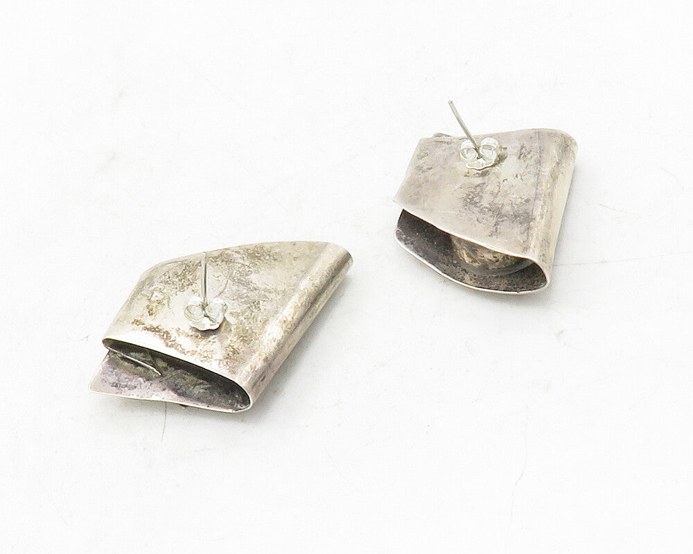 925 Sterling Silver  Vintage Smoky Topaz Modernist Folded Drop Earrings EG6355