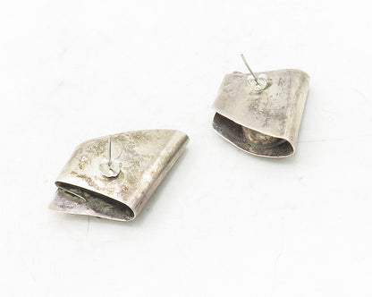 925 Sterling Silver  Vintage Smoky Topaz Modernist Folded Drop Earrings EG6355