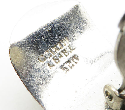 MEXICO 925 Silver  Vintage Shiny Fluted Dome Non Pierce Earrings  EG8056