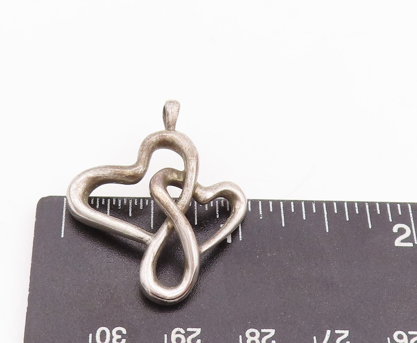 925 Sterling Silver Vintage Pendant Modernist Cutout Swirled Hearts  PT23374