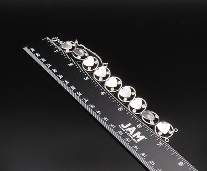 925 Silver  Vintage Textured Love Heart & Cubic Zirconia Chain Bracelet BT9505