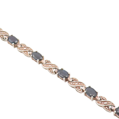 925 Sterling Silver  Vintage Sapphire XO Hugs & Kisses Chain Bracelet  BT8604