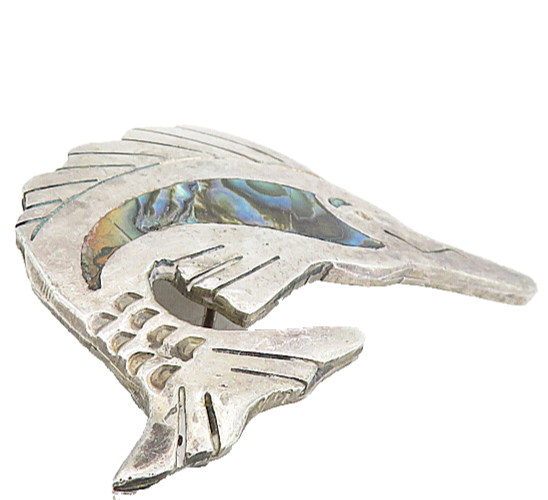 MB MEXICO 925 Silver  Vintage Abalone Shell Swordfish Motif Brooch Pin  BP3056
