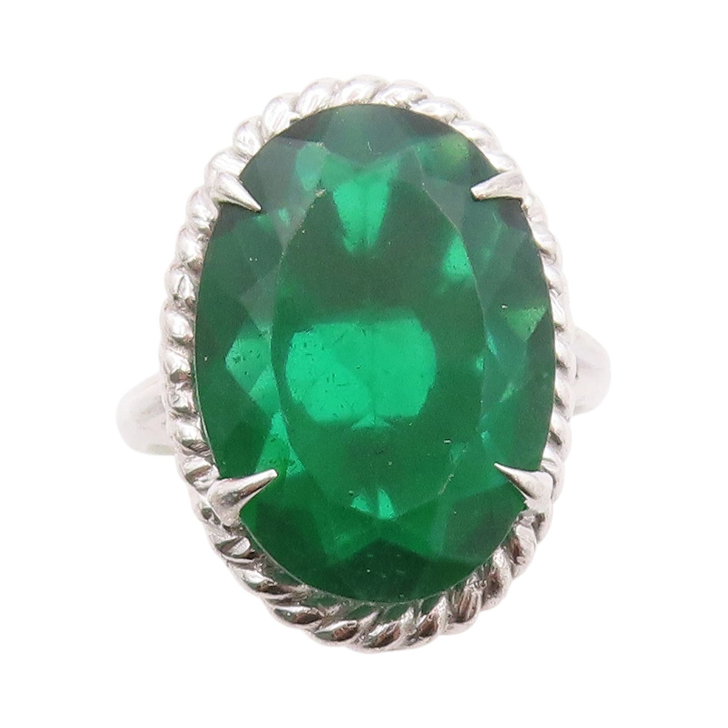 925 Sterling Silver Vintage Ring Large Oval Cut CZ Twisted Rope  Sz 7.5  RG32734