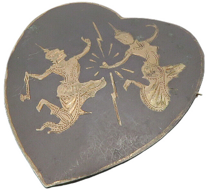 SIAM 925 Sterling Silver  Vintage Enamel Dancer Love Heart Brooch Pin  BP4875