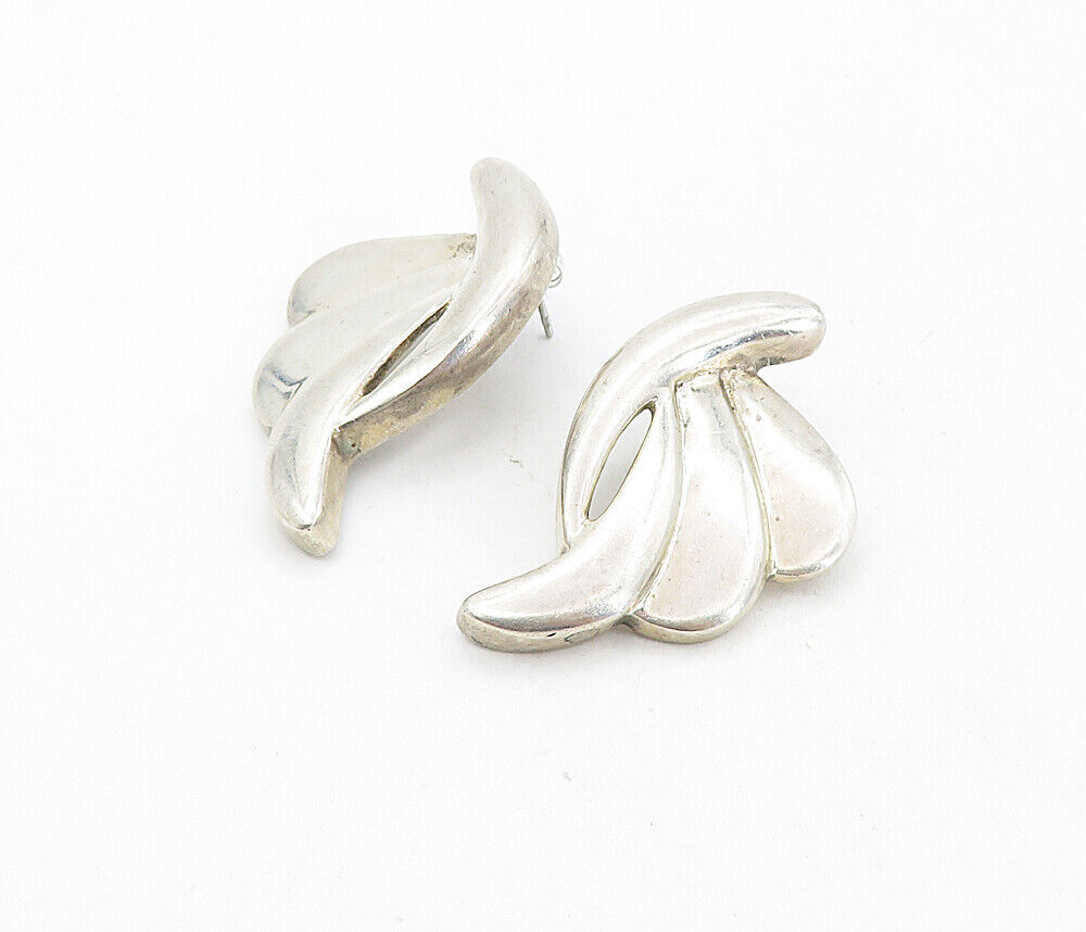 925 Sterling Silver  Vintage Shiny Smooth Wing Design Drop Earrings  EG4197