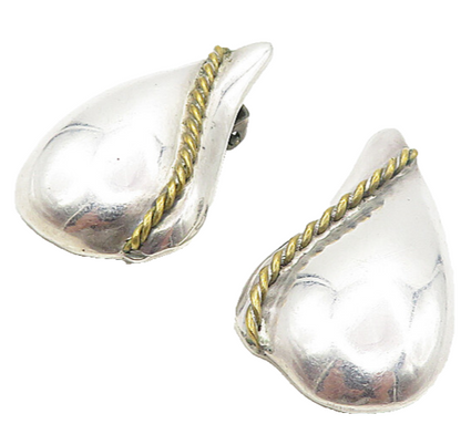 MEXICO 925 Sterling Silver  Vintage Two Tone Twist Non Pierce Earrings  EG3833