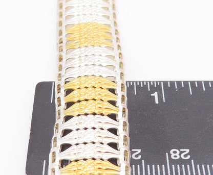 925 Sterling Silver Vintage Bracelet Solid Cutout Bead Repeated Pattern  BT10559