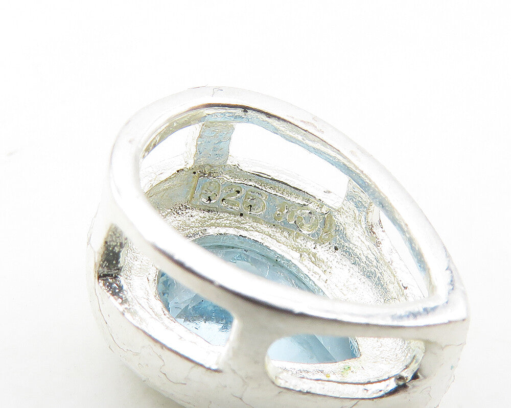 925 Sterling Silver  Faceted Tear Drop Blue Topaz Shiny Pendant  PT13877