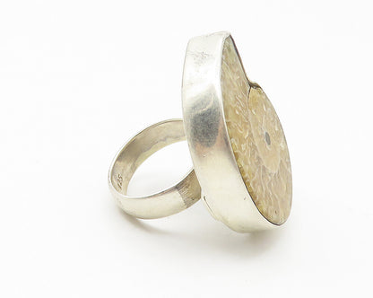 925 Sterling Silver  Vintage Ammonite Fossil Snail Cocktail Ring Sz 6  RG10742