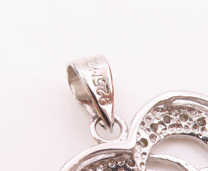 925 Silver  Vintage Open Genuine Diamonds Love Heart MOM Pendant  PT21098